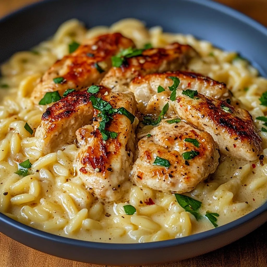 Cremige Orzo-Pfanne mit Hähnchen