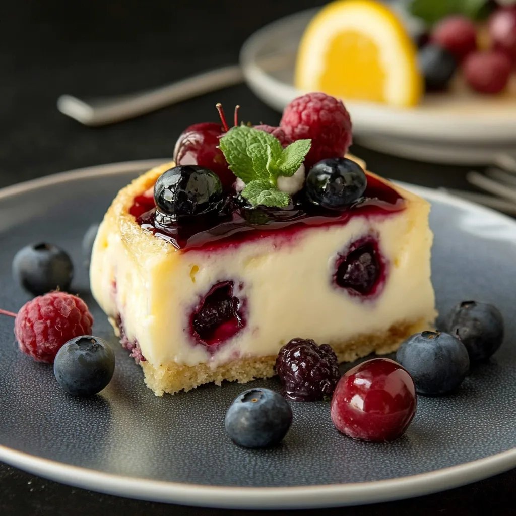 Zitronen-Blaubeer-Kuchen mit Käsekuchen