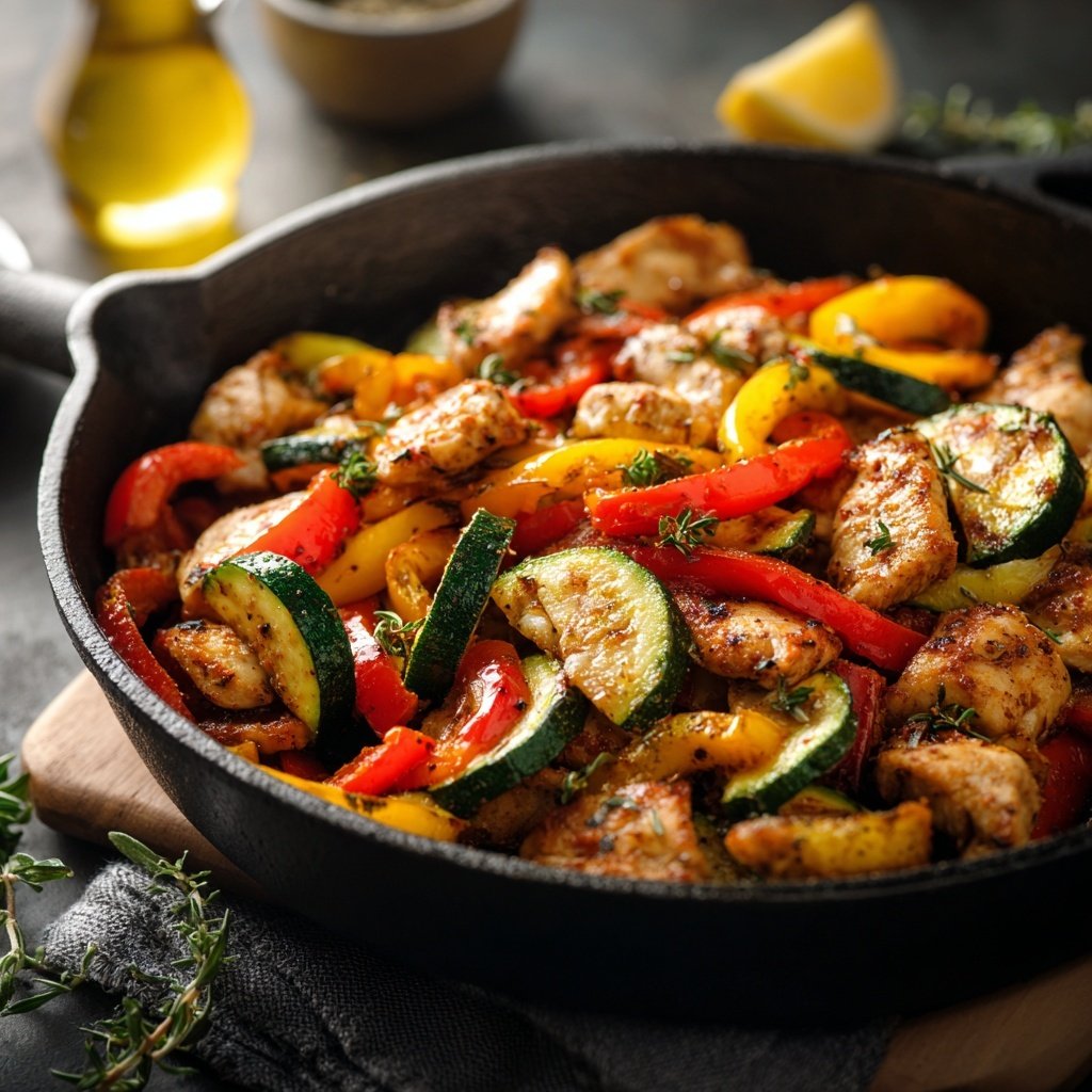 Kalorienarme Hähnchenpfanne Mit Paprika Und Zucchini