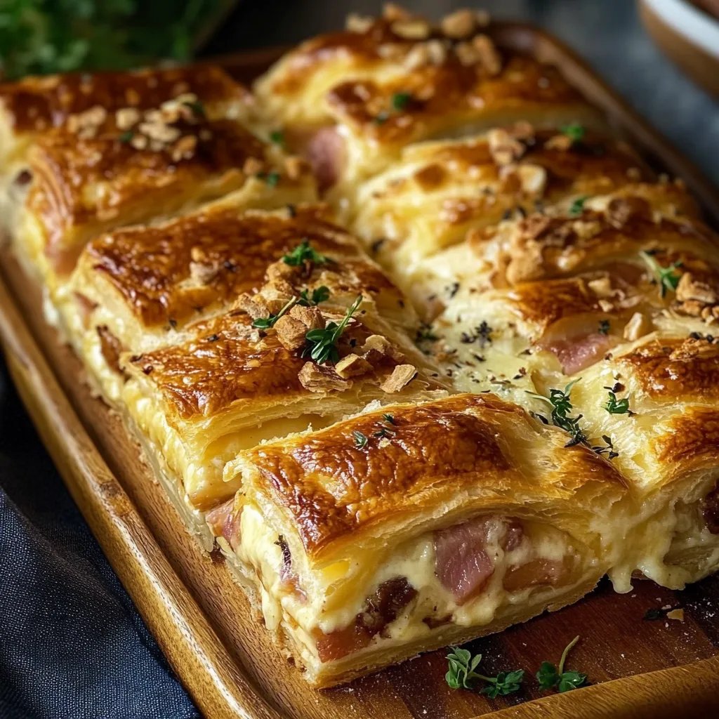 Blätterteig gefüllt mit Schinken und Käse